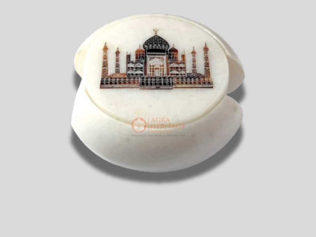 White Round Marble Coaster Set Taj Mahal Floral Gifts Decor